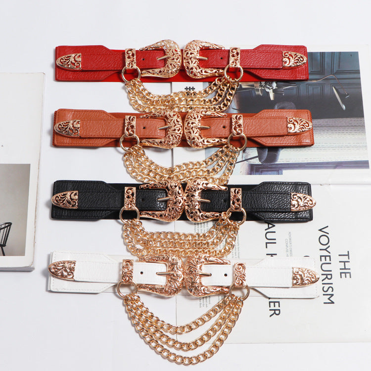 68cm Women's Double Buckle Punk Chain Belt