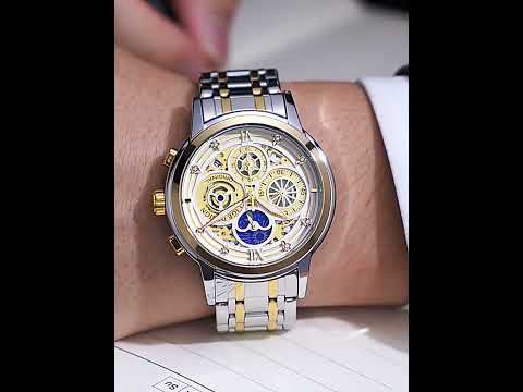 Gold Stainless Steel Quartz Men Waterproof Chronograph Watch