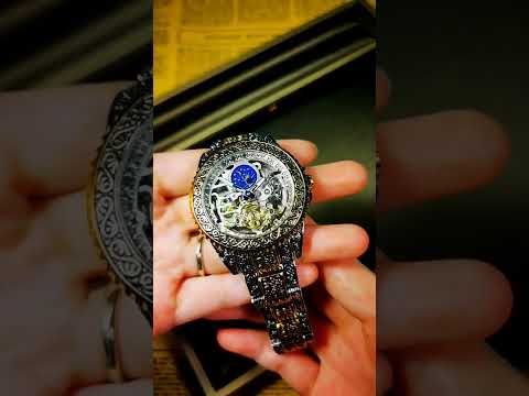 Automatic Tourbillon Engraved Vintage Moon Phase Mechanical Luminous Skeleton Dial Watch