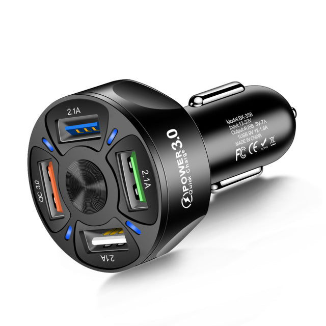 4-Port QC3.0 Fast Charging USB Car Charger