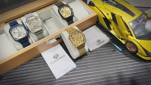 Golden Transparent Automatic Mechanical Self-Wind Skeleton Steel Mesh Watch
