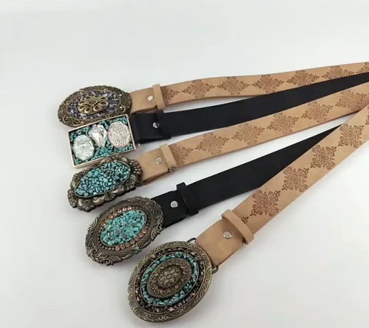 Women's Faux Leather Alloy Buckle Inlaid Color Stone Belt