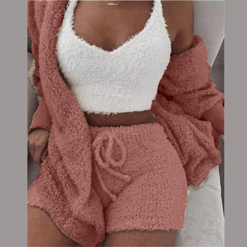 (XL-3XL) Sexy 3 Piece Fleece Outfit
