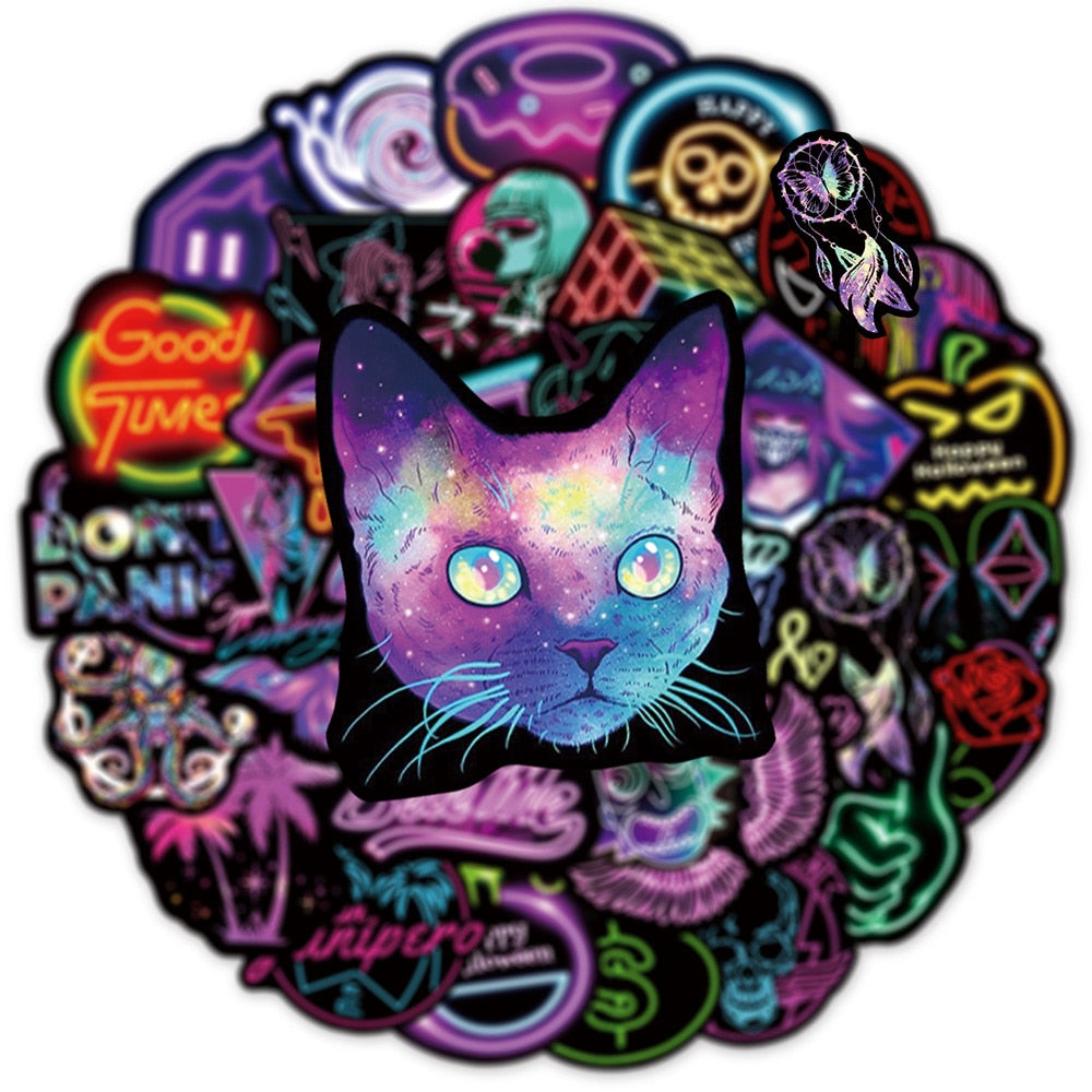 100 PCS Neon Cartoon Graffiti Stickers
