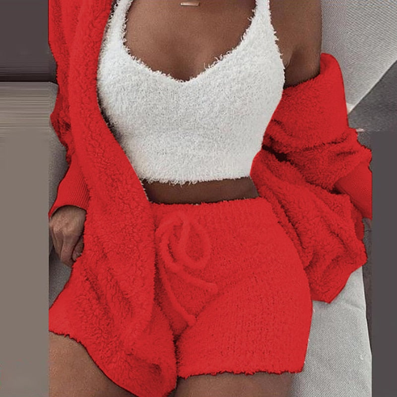 (XL-3XL) Sexy 3 Piece Fleece Outfit