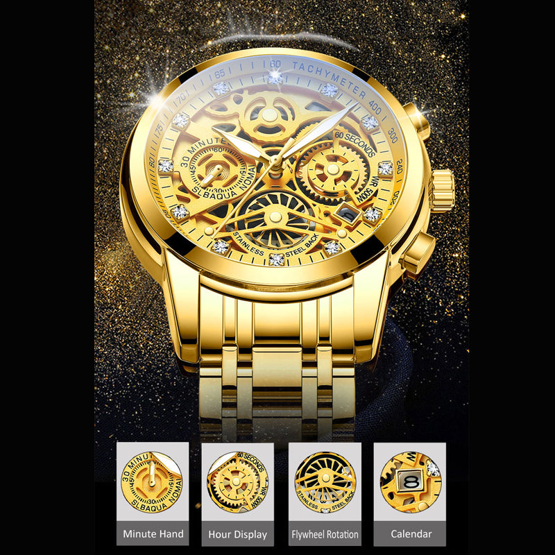 Flywheel Rotating Quartz Movement Waterproof Luminous Dial Watch