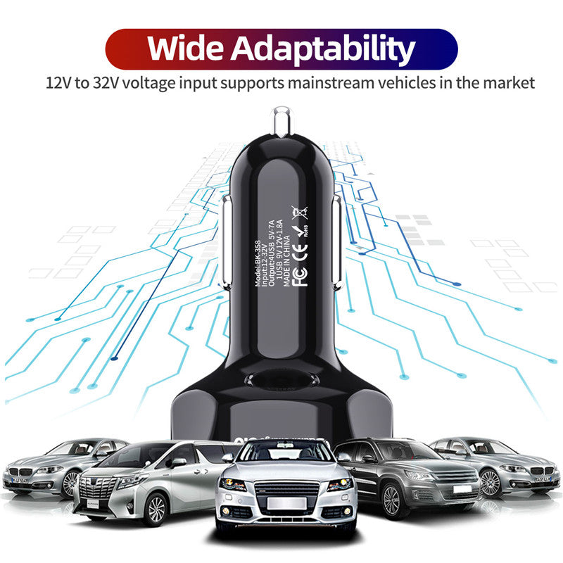 4-Port QC3.0 Fast Charging USB Car Charger