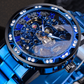 Transparent Diamond Mechanical Blue Stainless Steel Skeleton Watch
