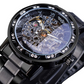 Transparent Diamond Mechanical Blue Stainless Steel Skeleton Watch