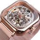 Golden Transparent Automatic Mechanical Self-Wind Skeleton Steel Mesh Watch