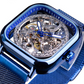 Golden Transparent Automatic Mechanical Self-Wind Skeleton Steel Mesh Watch