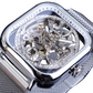 Golden Transparent Automatic Mechanical Self-Wind Skeleton Steel Mesh Watch