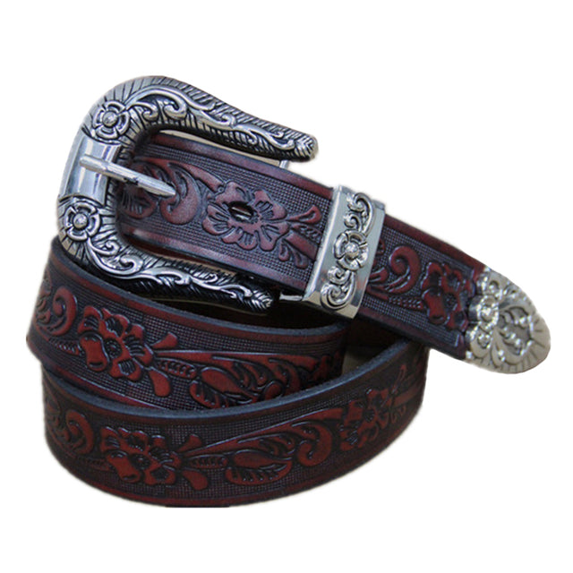Genuine Cowhide Leather Camel Pin Retro Design Belt