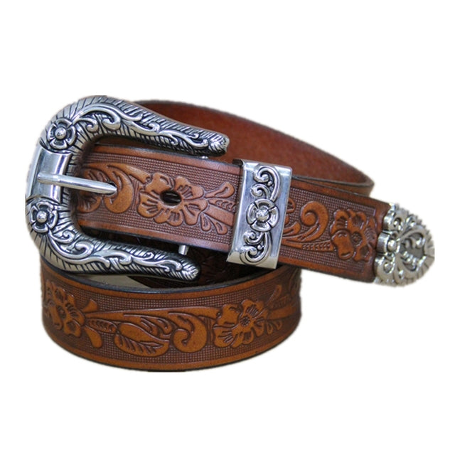 Genuine Cowhide Leather Camel Pin Retro Design Belt