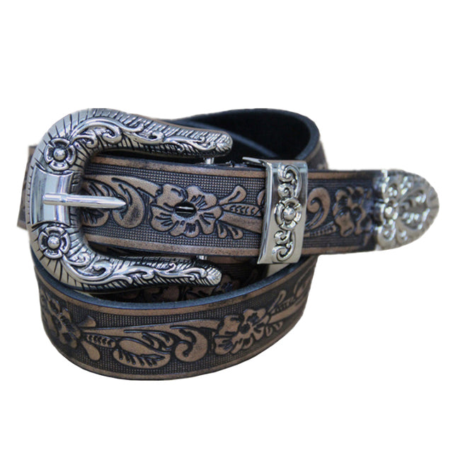 Genuine Cowhide Leather Camel Pin Retro Design Belt