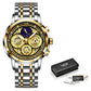 Gold Stainless Steel Quartz Men Waterproof Chronograph Watch