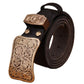 Genuine Full Grain Cowhide Leather Solid Brass Flower Buckle Belt