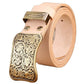 Genuine Full Grain Cowhide Leather Solid Brass Flower Buckle Belt
