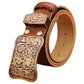 Genuine Full Grain Cowhide Leather Solid Brass Flower Buckle Belt