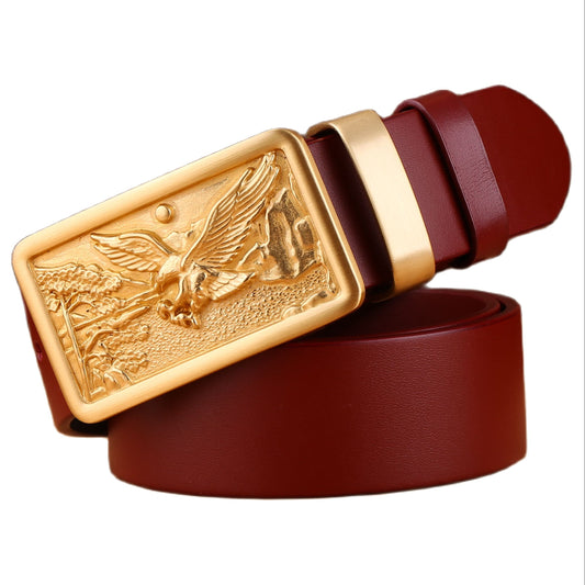 100% Genuine Full Grain Leather Solid Brass Eagle Buckle Belt