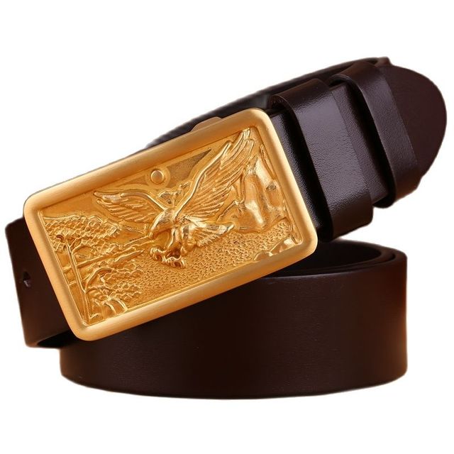 100% Genuine Full Grain Leather Solid Brass Eagle Buckle Belt