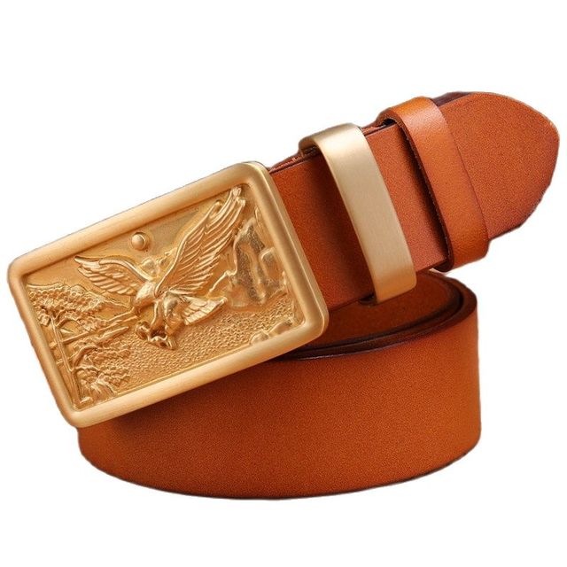 100% Genuine Full Grain Leather Solid Brass Eagle Buckle Belt