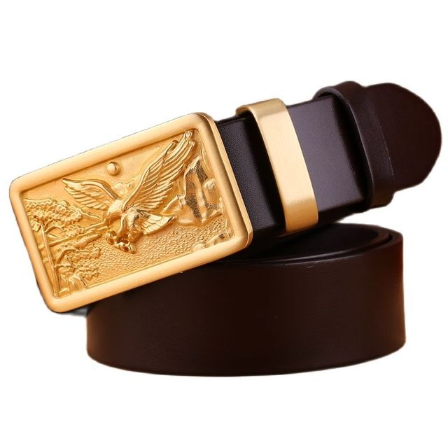 100% Genuine Full Grain Leather Solid Brass Eagle Buckle Belt