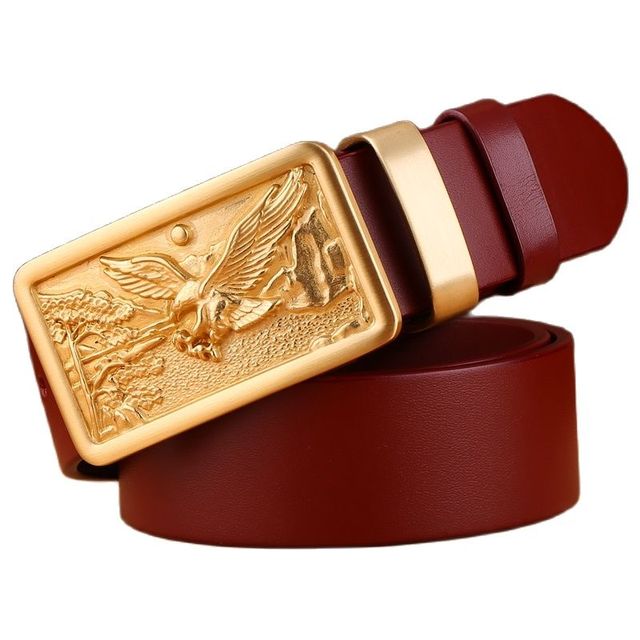 100% Genuine Full Grain Leather Solid Brass Eagle Buckle Belt
